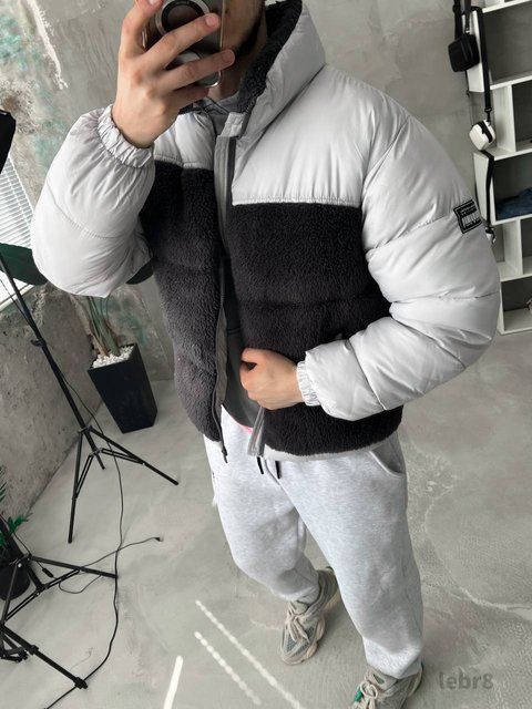 Чоловіча зимова oversize куртка у сірому кольорі lebr8 фото