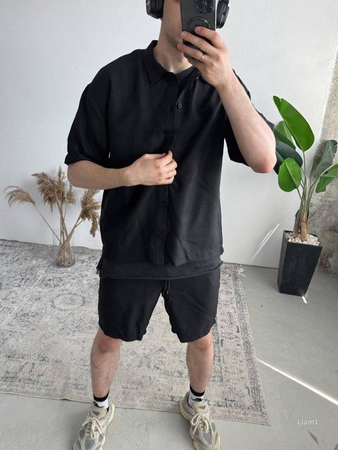 Чоловічий oversize костюм у чорному кольорі liam1 фото