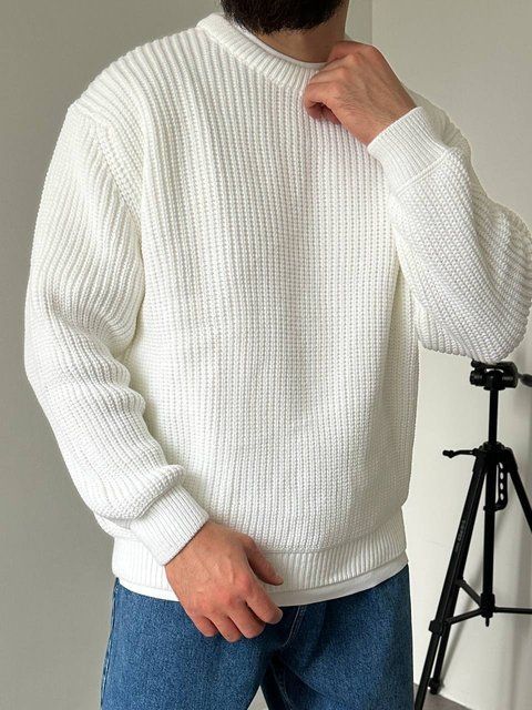 Мужской вязаный oversize свитер в белом цвете la159 фото