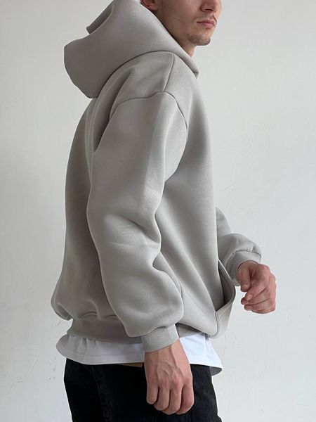 Чоловіче oversize худі на флісі у сірому кольорі u01311 фото