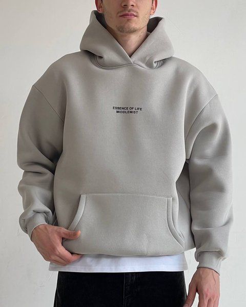 Чоловіче oversize худі на флісі у сірому кольорі u01311 фото