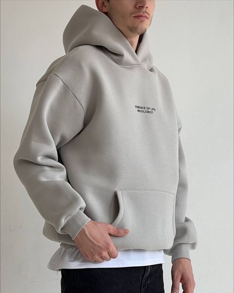 Чоловіче oversize худі на флісі у сірому кольорі u01311 фото