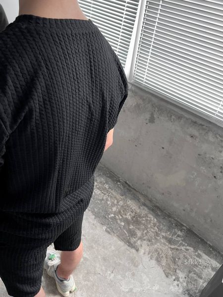 Чоловічий літній oversize костюм футболка + шорти у чорному кольорі sfkk1-S фото
