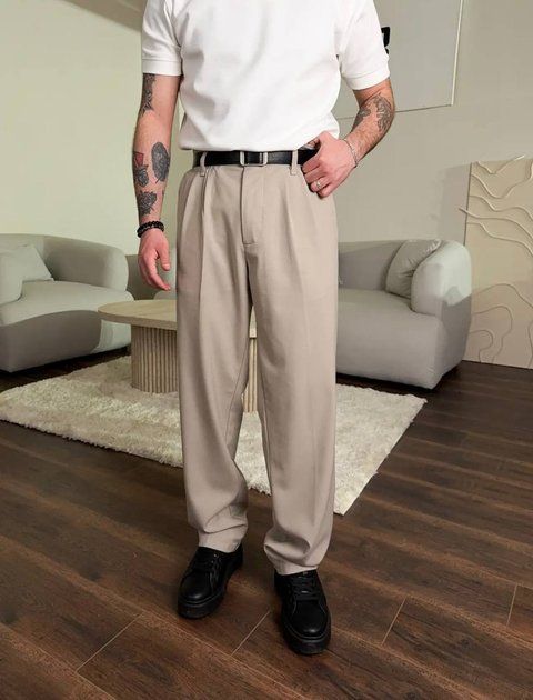 Мужские брюки Baggy в бежевом цвете bp1152-S фото