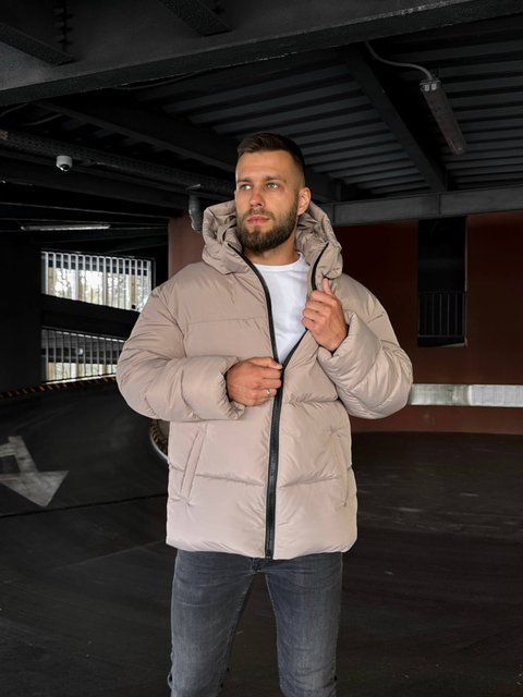 Мужская зимняя oversize куртка в бежевом цвете rd490 фото