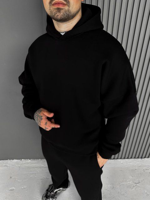 Чоловіче oversize худі в чорному кольорі xu41 фото