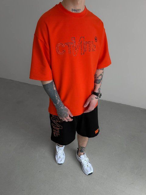 Чоловічий oversize комплект футболка+шорти з написом hp329-S фото