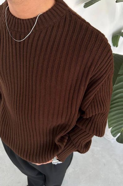 Мужской oversize свитер в коричневом цвете mr128 фото