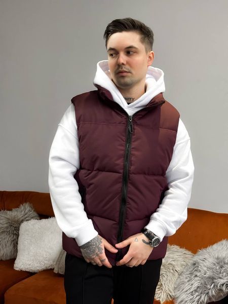 Чоловіча oversize жилетка у бордовому кольорі jl9 фото
