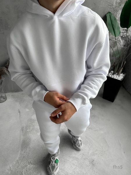 Чоловічий oversize костюм худі+штани у білому кольорі fhs5 фото