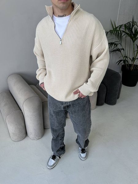 Мужской oversize свитер в бежевом цвете mr108 фото