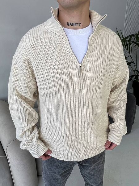 Мужской oversize свитер в бежевом цвете mr108 фото