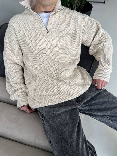 Мужской oversize свитер в бежевом цвете mr108 фото