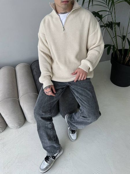 Мужской oversize свитер в бежевом цвете mr108 фото