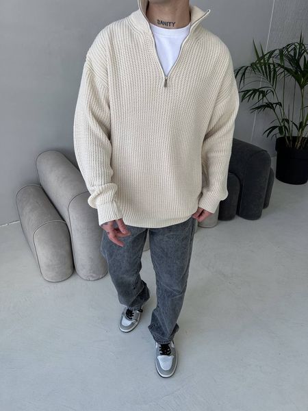 Мужской oversize свитер в бежевом цвете mr108 фото
