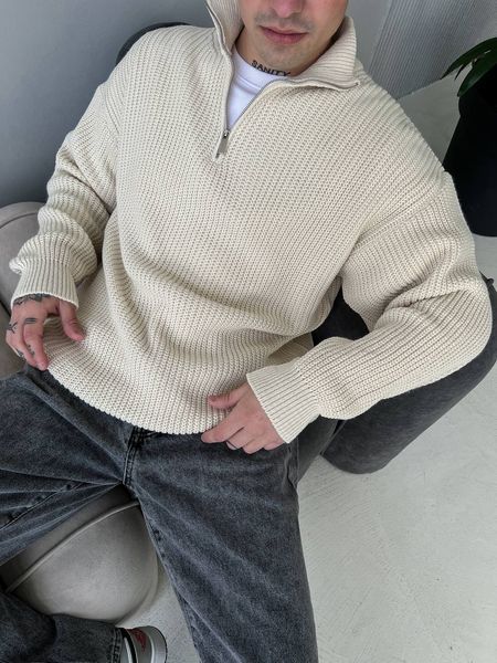 Мужской oversize свитер в бежевом цвете mr108 фото