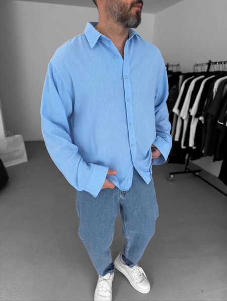 Мужская oversize рубашка в голубом цвете rs906 фото