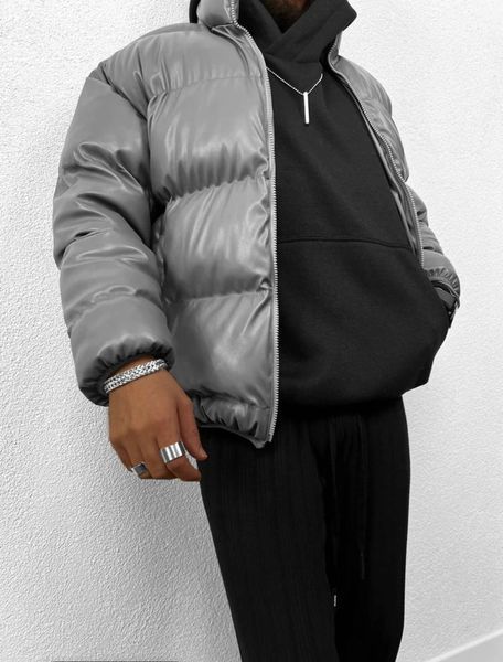 Чоловіча зимова oversize куртка у графітовому кольорі ah2238 фото