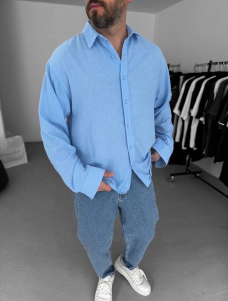 Мужская oversize рубашка в голубом цвете rs906 фото