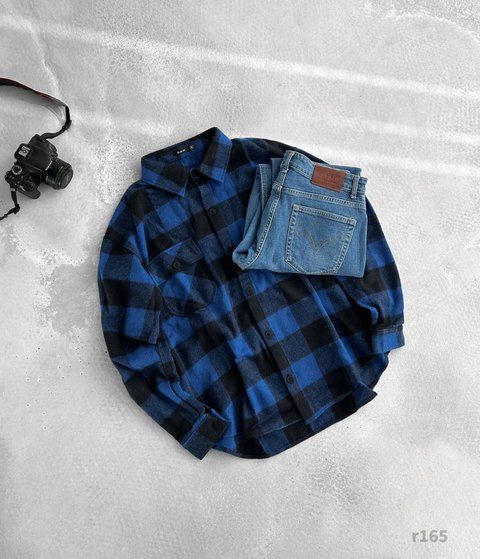 Мужская байковая oversize рубашка в синем цвете r165 фото
