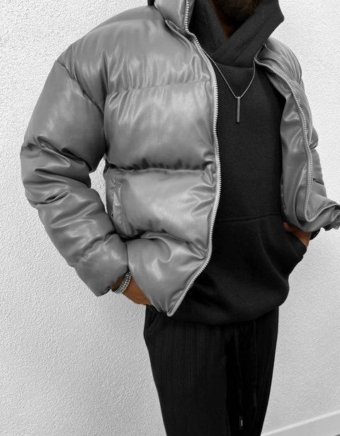 Чоловіча зимова oversize куртка у графітовому кольорі ah2238 фото