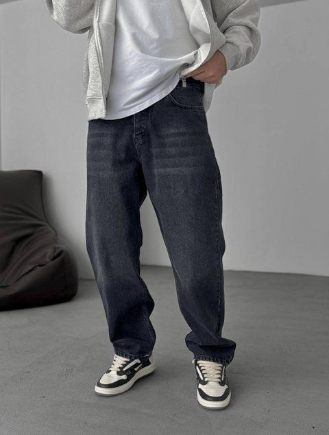 Мужские широкие джинсы Baggy в темно-сером цвете bg-100-600 фото