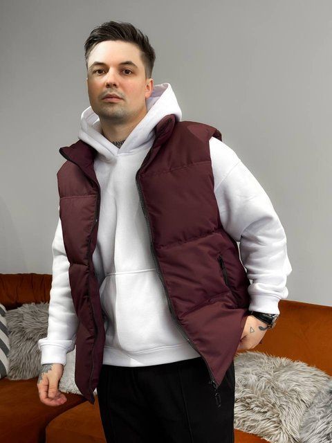 Чоловіча oversize жилетка у бордовому кольорі jl9 фото