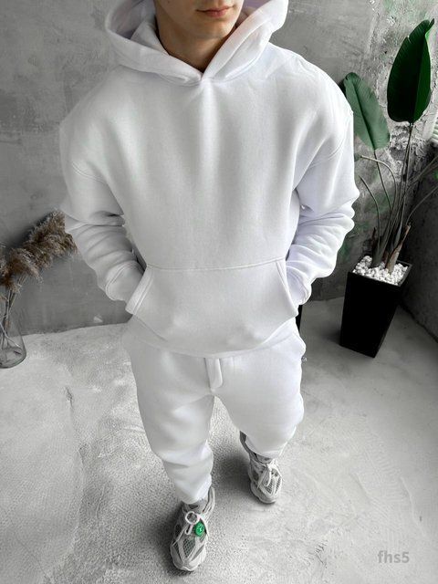 Мужской oversize костюм худи+брюки в белом цвете fhs5 фото