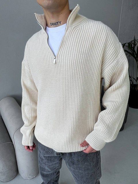 Чоловічий oversize светр у бежевому кольорі mr108 фото