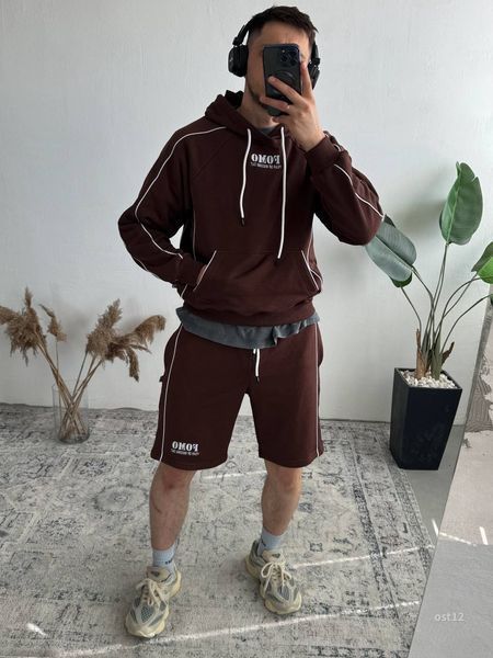 Мужской oversize костюм худи+шорты в коричневом цвете ost12-S фото