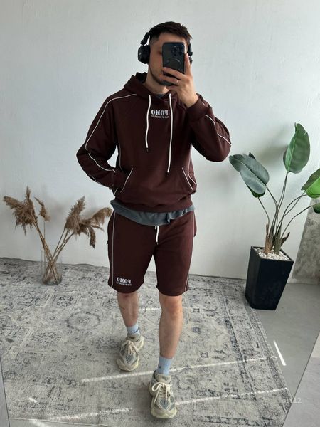 Мужской oversize костюм худи+шорты в коричневом цвете ost12-S фото
