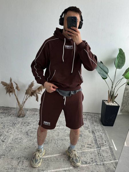 Мужской oversize костюм худи+шорты в коричневом цвете ost12-S фото