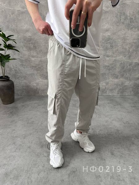 Мужские брюки Cargo из плащевки в светло-сером цвете нф0219-3-S фото