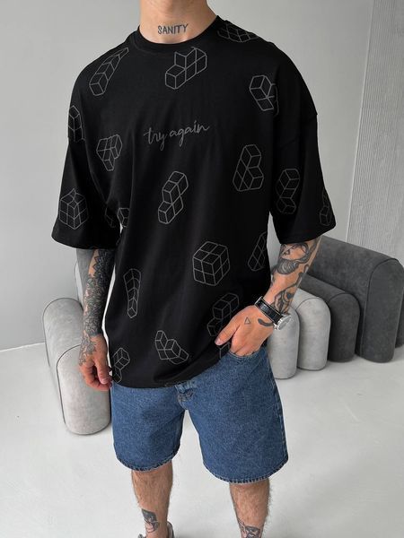 Мужская oversize футболка в черном цвете bz273 фото