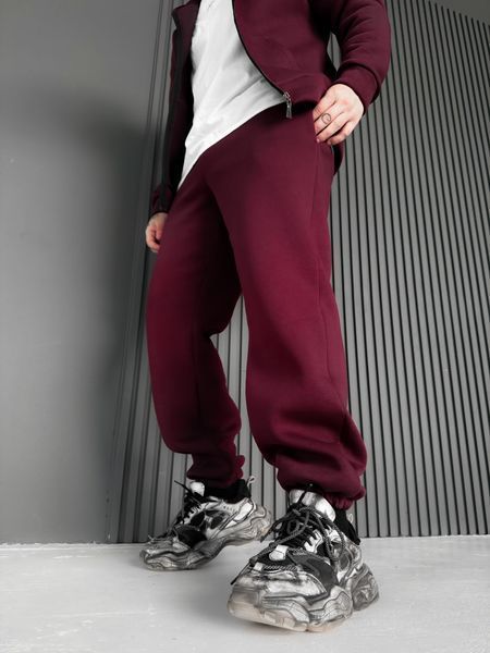 Мужские утепленные спортивные oversize брюки в бордовом цвете krr12 фото