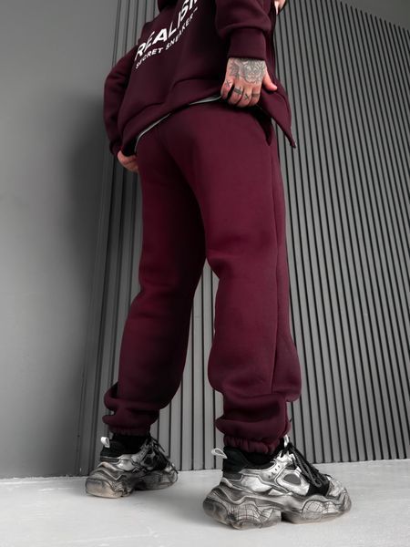 Мужские утепленные спортивные oversize брюки в бордовом цвете krr12 фото