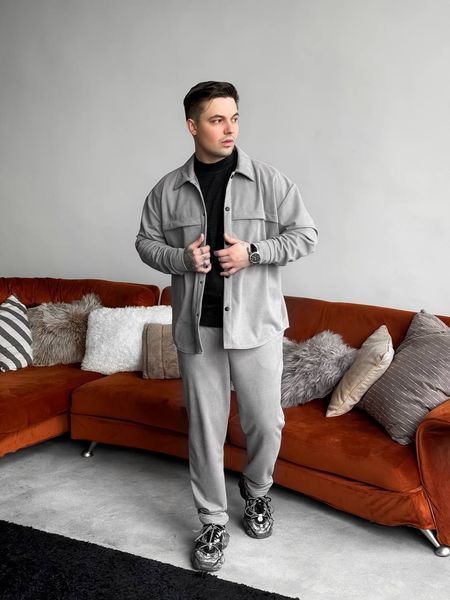 Чоловічий oversize костюм сорочка + штани у сірому кольорі rb8 фото