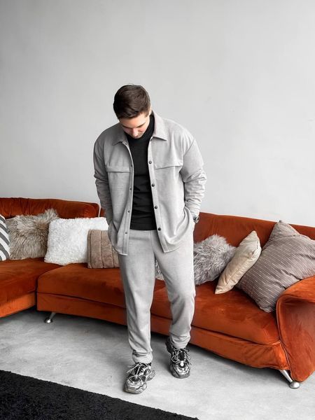 Чоловічий oversize костюм сорочка + штани у сірому кольорі rb8 фото