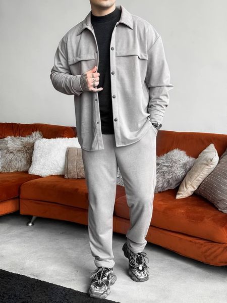 Чоловічий oversize костюм сорочка + штани у сірому кольорі rb8 фото