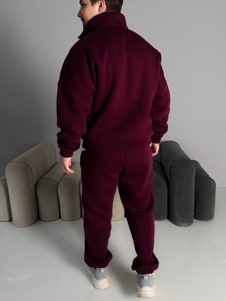 Мужской oversize костюм свитшот+брюки с принтом в бордовом цвете kos60 фото