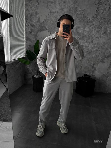 Мужской вельветовый костюм рубашка+брюки в сером цвете luiv2 фото