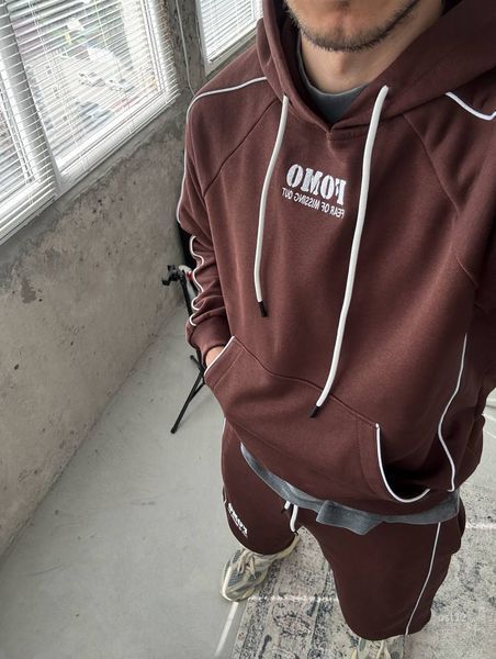 Мужской oversize костюм худи+шорты в коричневом цвете ost12-S фото