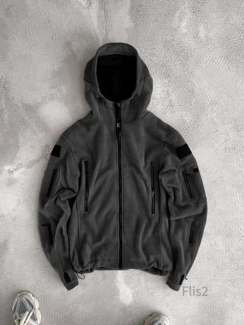 Чоловіча флісова oversize кофта у темно-сірому кольорі flis2 фото