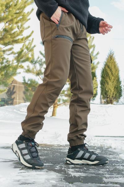 Мужские брюки Softshell на флисе в цвете хаки 1589544248 фото