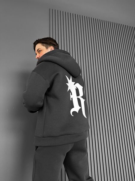 Чоловіча oversize кофта з принтом у графітовому кольорі xu21 фото