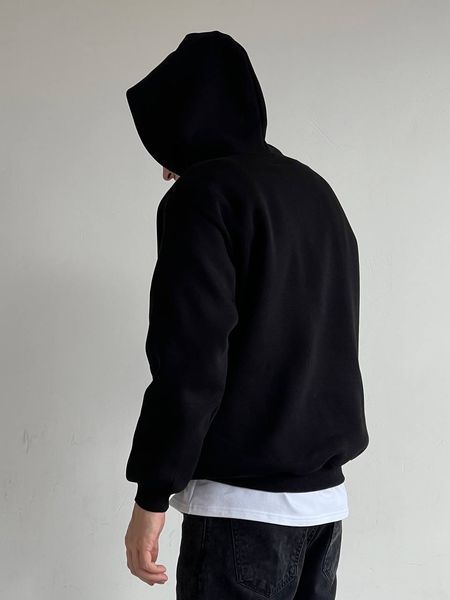 Мужское oversize худи на флисе в черном цвете u01302 фото