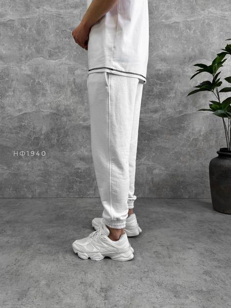 Мужские oversize спортивные брюки в белом цвете нф1940 фото