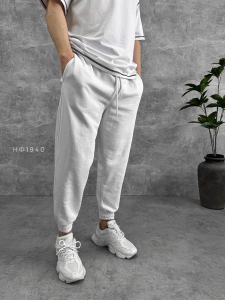 Мужские oversize спортивные брюки в белом цвете нф1940 фото