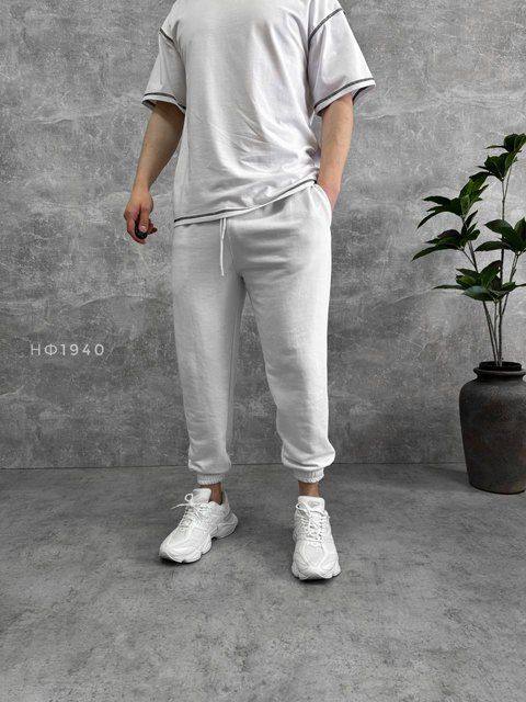 Мужские oversize спортивные брюки в белом цвете нф1940 фото