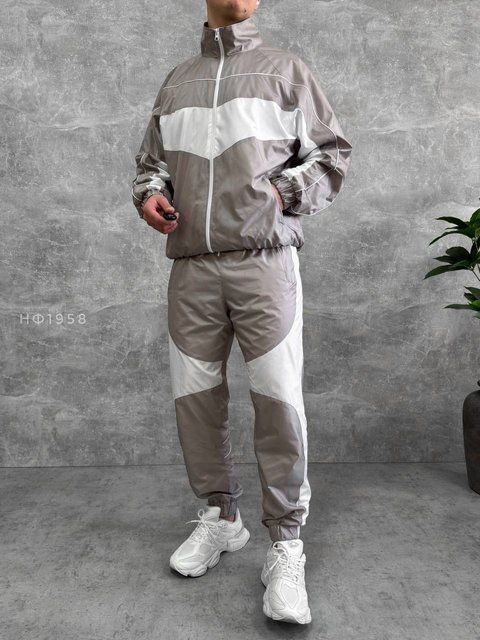 Мужской oversize костюм из плащевки в сером цвете нф1958 фото
